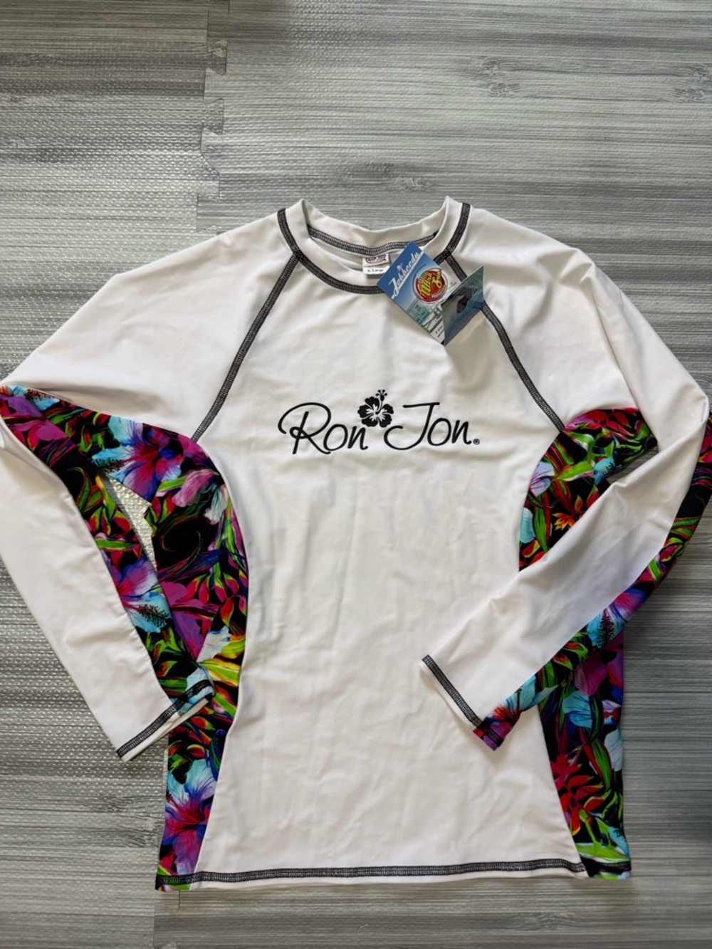 Ron Jon White Long-Sleeve Rash Guard with Black Stitching